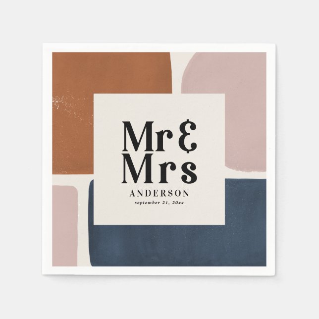 Serviette En Papier Terracotta marine M & Mme mariage peintre moderne (Devant)