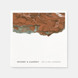 Serviette En Papier Terracotta Orange et Turquoise marbre minimaliste