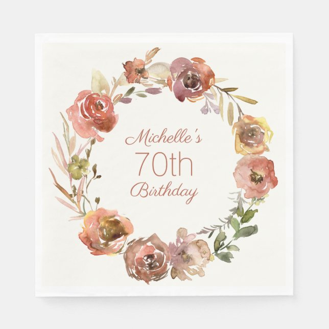 Serviette En Papier Terracotta Rust Floral Wreath 70e anniversaire (Devant)