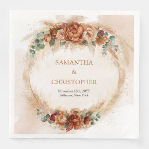 Serviette En Papier Terracotta tendance fleurs bordeaux verdure pampas