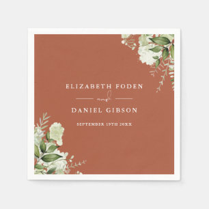 Serviette En Papier Terracotta Vert Floral Élégant Noms Date