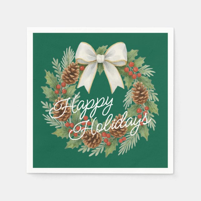 Serviette En Papier Terrain Décembre Classé Avec Vacances Bow Blanc (Devant)