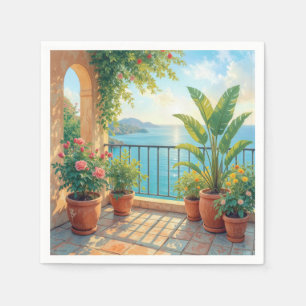 Serviette En Papier Terrasse Ensoleillée au Bord de Mer