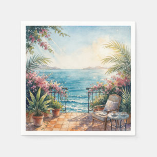 Serviette En Papier Terrasse océanique avec une vue paisible