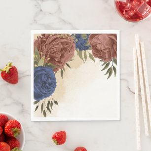 Serviette En Papier terre cuite bleu marine fleuri mariage