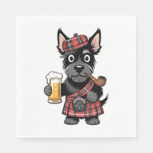 Serviette En Papier Terrier écossais à Tartan Kilt avec bière et tuyau