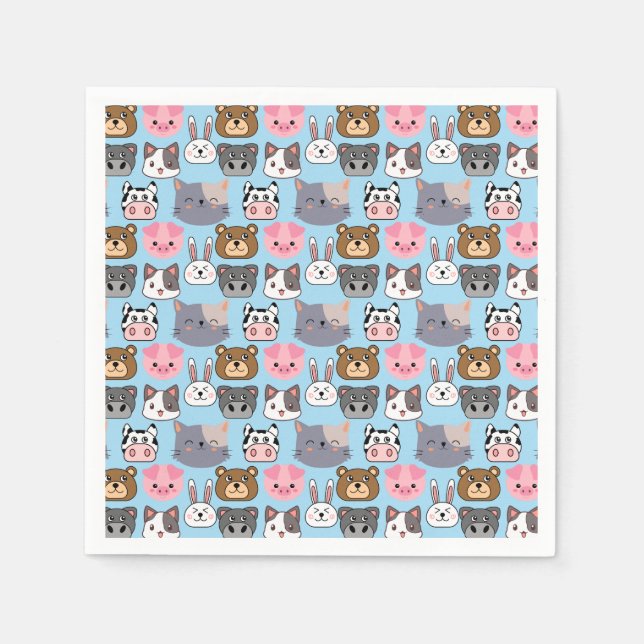 Serviette En Papier tête de dessin motif.w Lblue BG (Devant)
