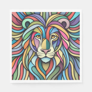 Serviette En Papier Tête de lion colorée détaillée