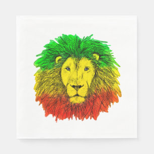 Serviette En Papier Tête de lion Rasta rouge jaune vert dessin Jamaïqu
