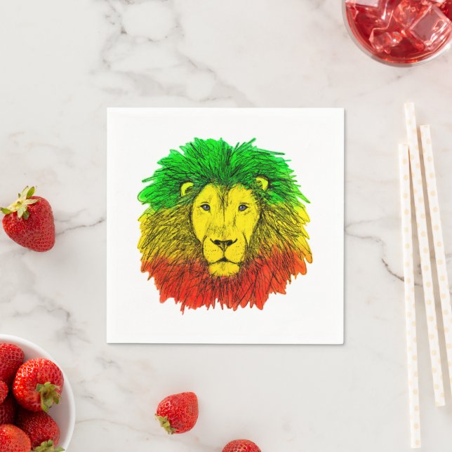 Serviette En Papier Tête de lion Rasta rouge jaune vert dessin Jamaïqu (En situation)