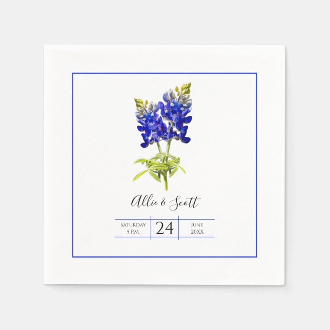 Serviette En Papier Texas Bluebonnet Flowers, Mariage moderne (Devant)