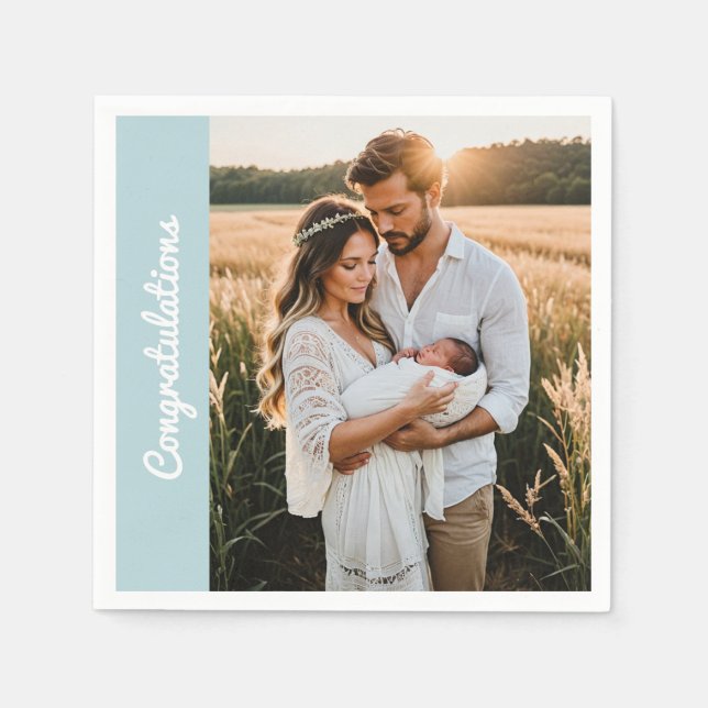 Serviette En Papier text and photo custom personalized party blue  (Devant)