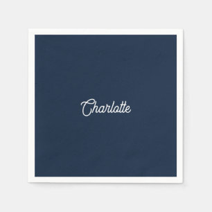 Serviette En Papier Texte de nom personnalisé bleu marine blanc minima