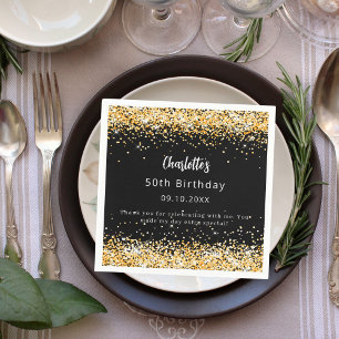 Serviette En Papier Texte du script de nom d'or noir de l'anniversaire