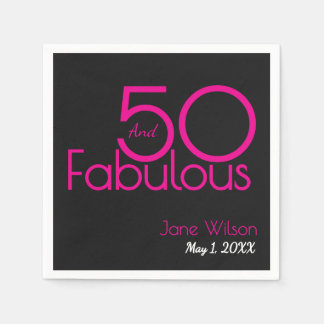 Serviette En Papier Texte noir et rose 50 et merveilleux anniversaire