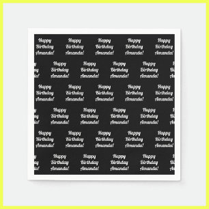 Serviette En Papier Texte personnalisable Joyeux Anniversaire Noir &