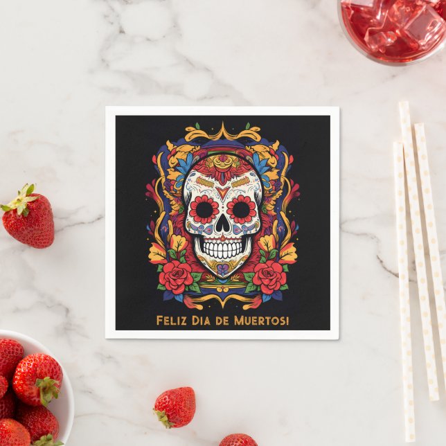 Serviette En Papier Texte personnalisé Dia de Muertos ☠️ Crâne à sucre (En situation)