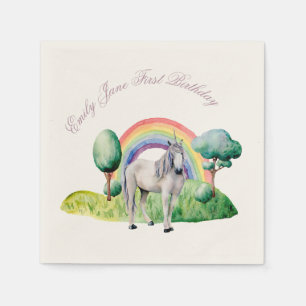 Serviette En Papier Texte personnalisé Rainbow Unicorn rose fête d'ann
