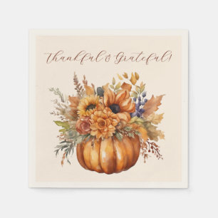 Serviette En Papier Thanksgiving - Citrouille avec Fleurs-