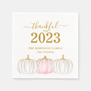Serviette En Papier Thanksgiving Citrouille Gold Script personnalisé