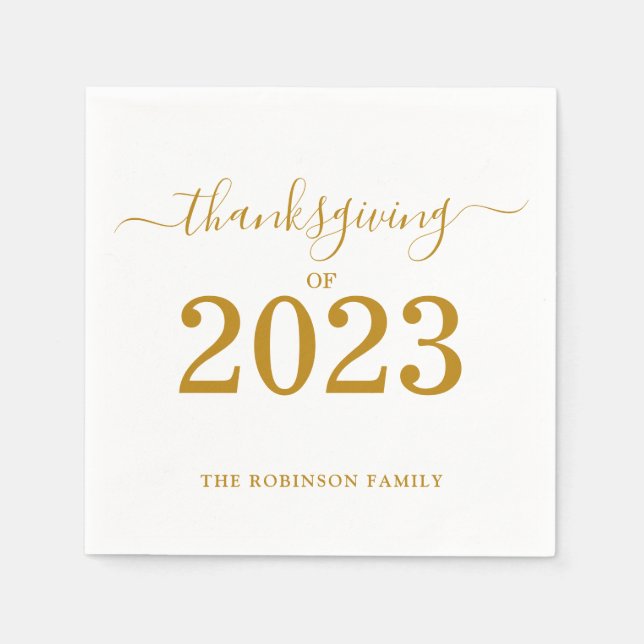 Serviette En Papier Thanksgiving de 2023 Gold Script personnalisé (Devant)