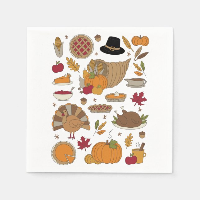 Serviette En Papier Thanksgiving Doodles joli illustré (Devant)