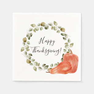Serviette En Papier Thanksgiving Eucalyptus Wreath & Citrouille