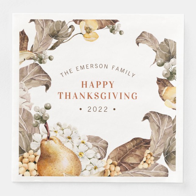 Serviette En Papier Thanksgiving Floral Napkin (Devant)