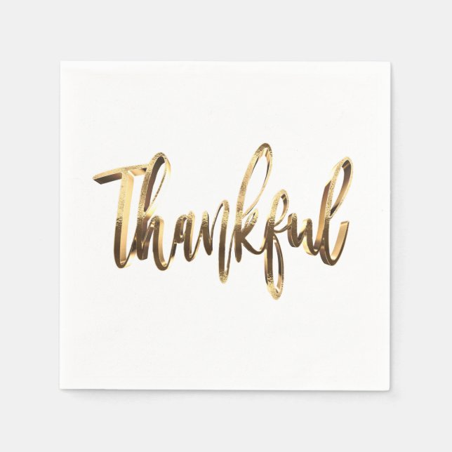 Serviette En Papier Thanksgiving Gold Script Faux élégant (Devant)