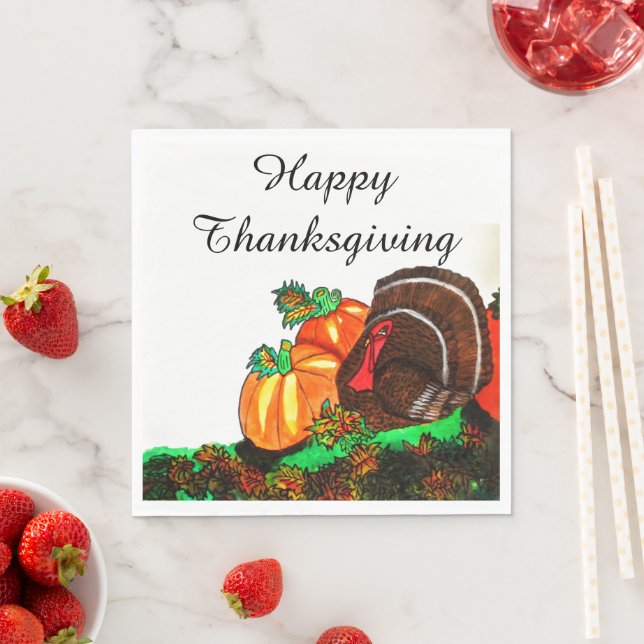 SERVIETTE EN PAPIER THANKSGIVING MAJESTIC TURKEY  (En situation)