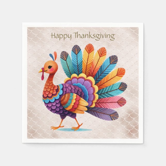 Serviette En Papier Thanksgiving Plumes vives Turquie serviettes (Devant)