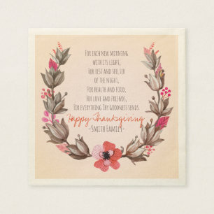 Serviette En Papier Thanksgiving Poem. Bon thanksgiving. Personnalisé.