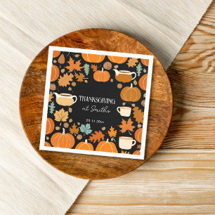 Serviette En Papier Thanksgiving rétro style citrouille érable feuille