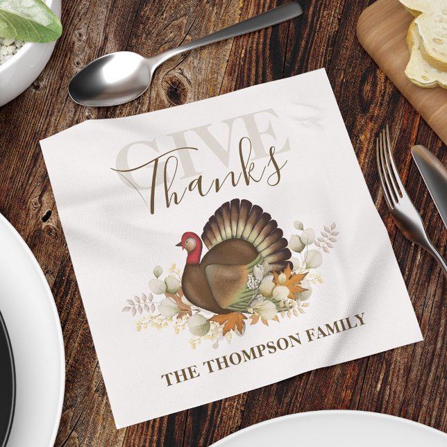 Serviette En Papier Thanksgiving Simple Turquie Elégant Donner Un Reme (Give thanks Holiday thanksgiving napkin.)