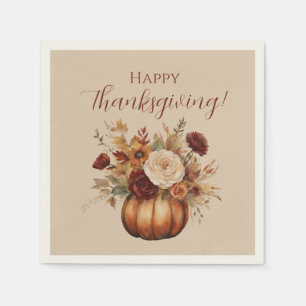 Serviette En Papier Thanksgiving-Watercolor Citrouille et fleurs-