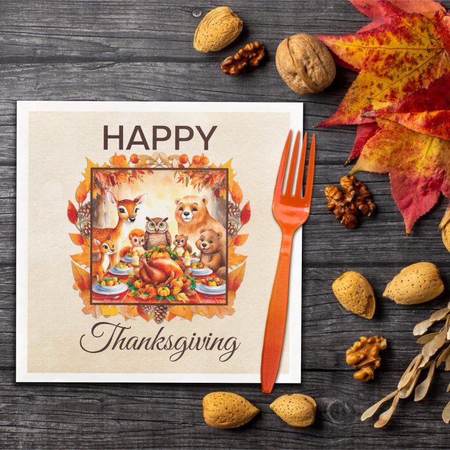 Serviette En Papier Thanksgiving Woodland Animaux Feuilles d'automne (Créateur téléchargé)