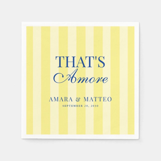 Serviette En Papier That's Amore Striped Blue & Yellow Wedding (Devant)