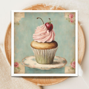 Serviette En Papier Thé d'anniversaire avec cupcakes roses vintage fra