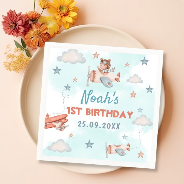 Serviette En Papier Thème 1er anniversaire de l'avion de Cute Boy (Créateur téléchargé)