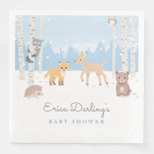 Serviette En Papier Thème baby shower Woodland   forêt d'hiver