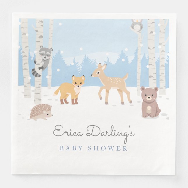 Serviette En Papier Thème baby shower Woodland | forêt d'hiver (Devant)