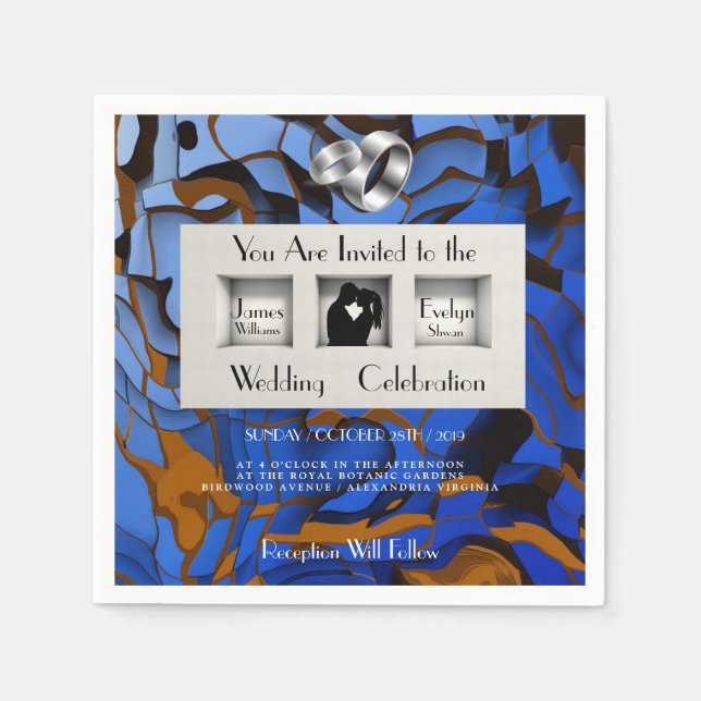 Serviette En Papier Thème Bleu Royal Contemporain Moderne Abstrait (Devant)