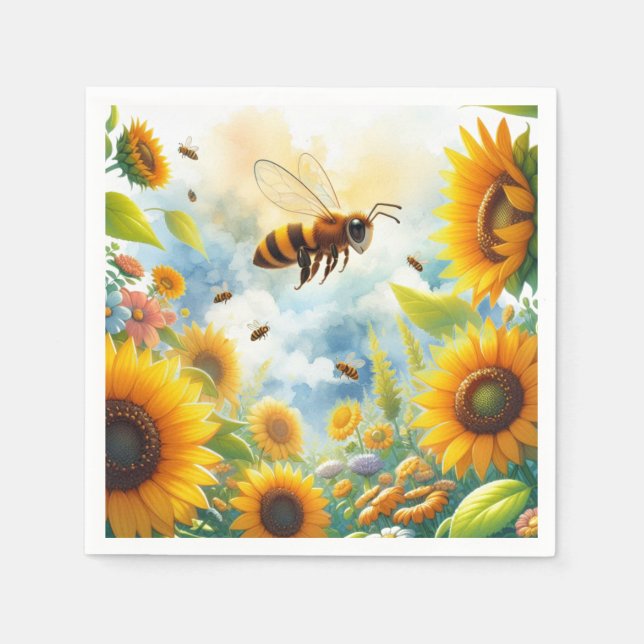 Serviette En Papier Thème Busy Bee Sunflower Garden (Devant)