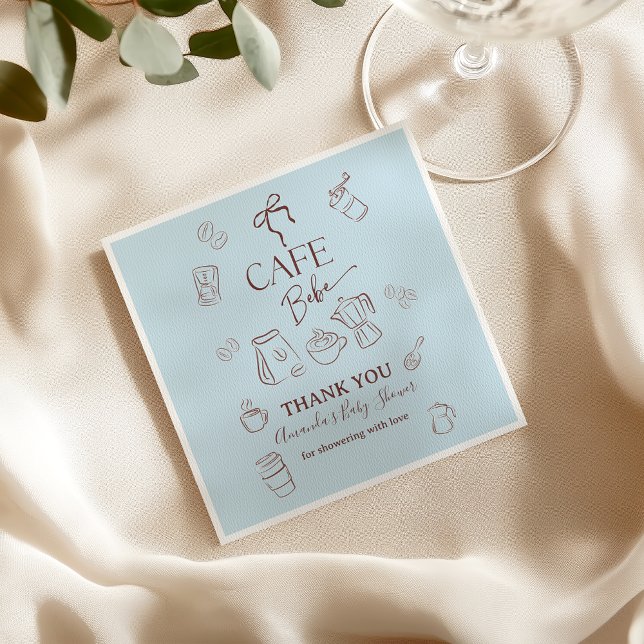 Serviette En Papier Thème Café Bleu Bow Cafe Bebe Garçon Baby Shower (Créateur téléchargé)