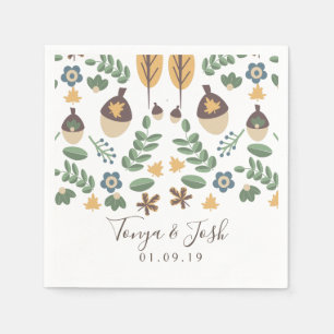 Serviette En Papier Thème d'automne Motif de verdure et glands d'autom