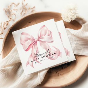 Serviette En Papier Thème de Baby Shower au Nœud Rose Coquette