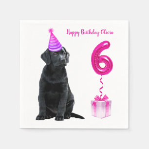 Serviette En Papier Thème de chiot 6e anniversaire - mignon chien rose