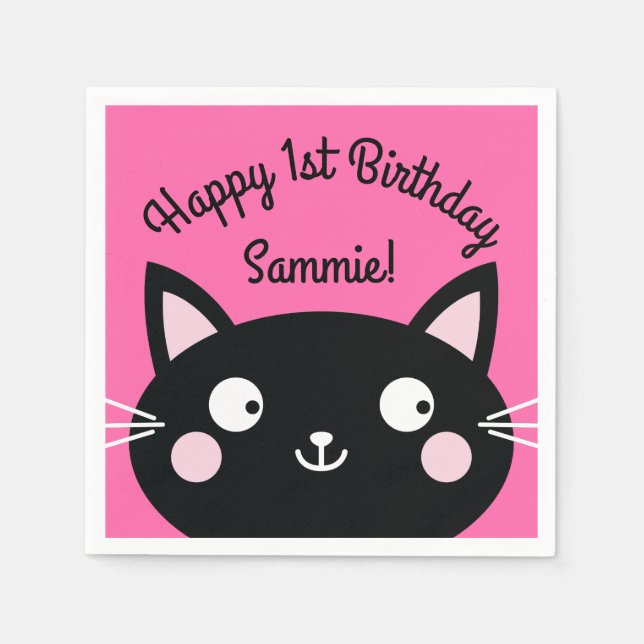 Serviette En Papier Thème de fête d'anniversaire de Cat Cute Kitty (Devant)