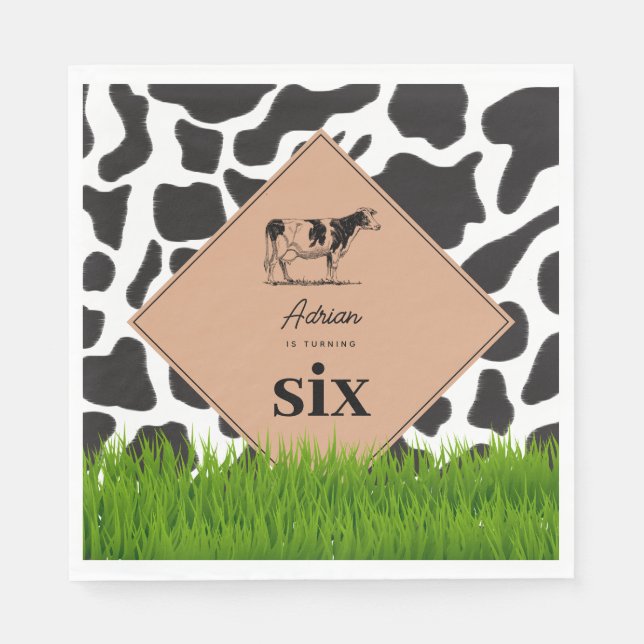Serviette En Papier Thème de fête d'anniversaire de la ferme de la vac (Devant)