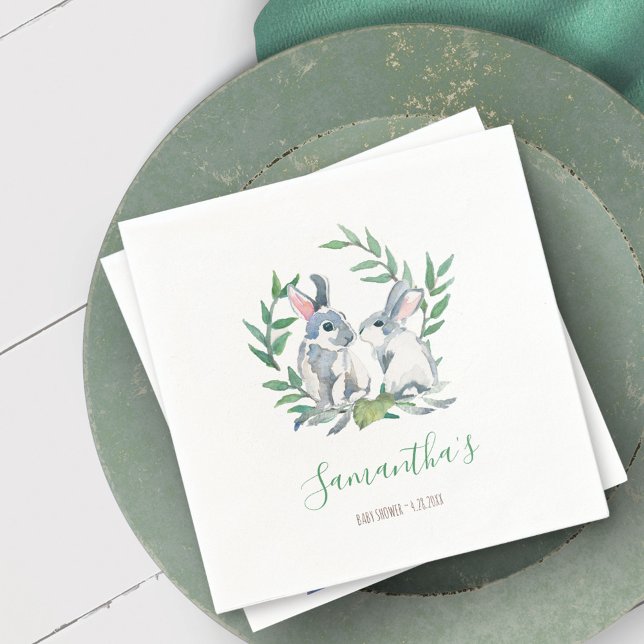 Serviette En Papier Thème de fête de printemps Bunny Aquarelle serviet (Custom Napkins Spring Party Theme Bunny Watercolor art by Victoria Grigaliunas)